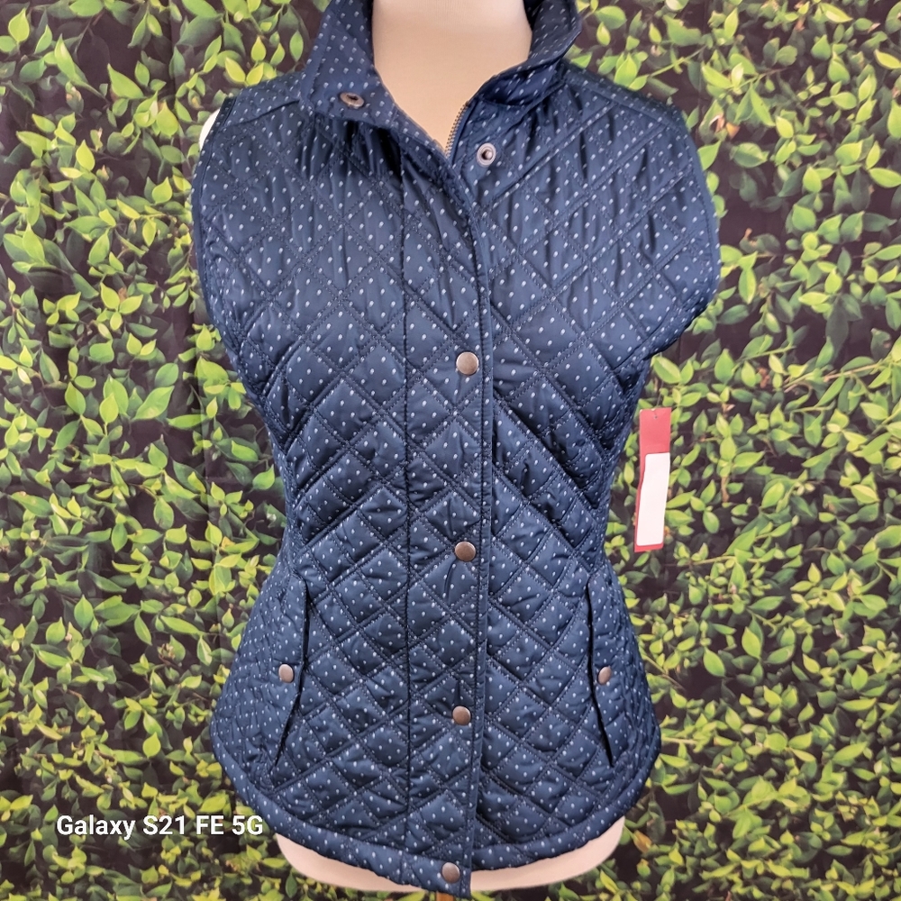 NEW Merona Navy Polka-dot Puffer Vest Small